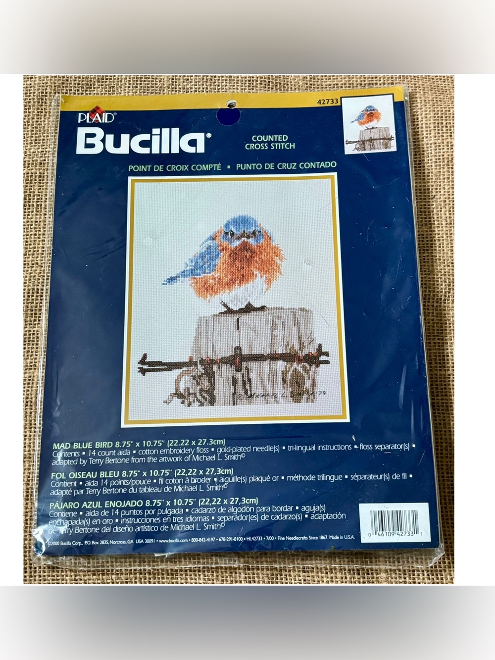 Vintage Bucilla Mad Blue Bird Cross Stitch Kit Michael L Smith Funny Cute Twee